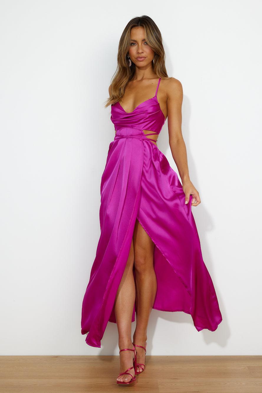 Early Mornings Satin Maxi Dress Purple Product Image