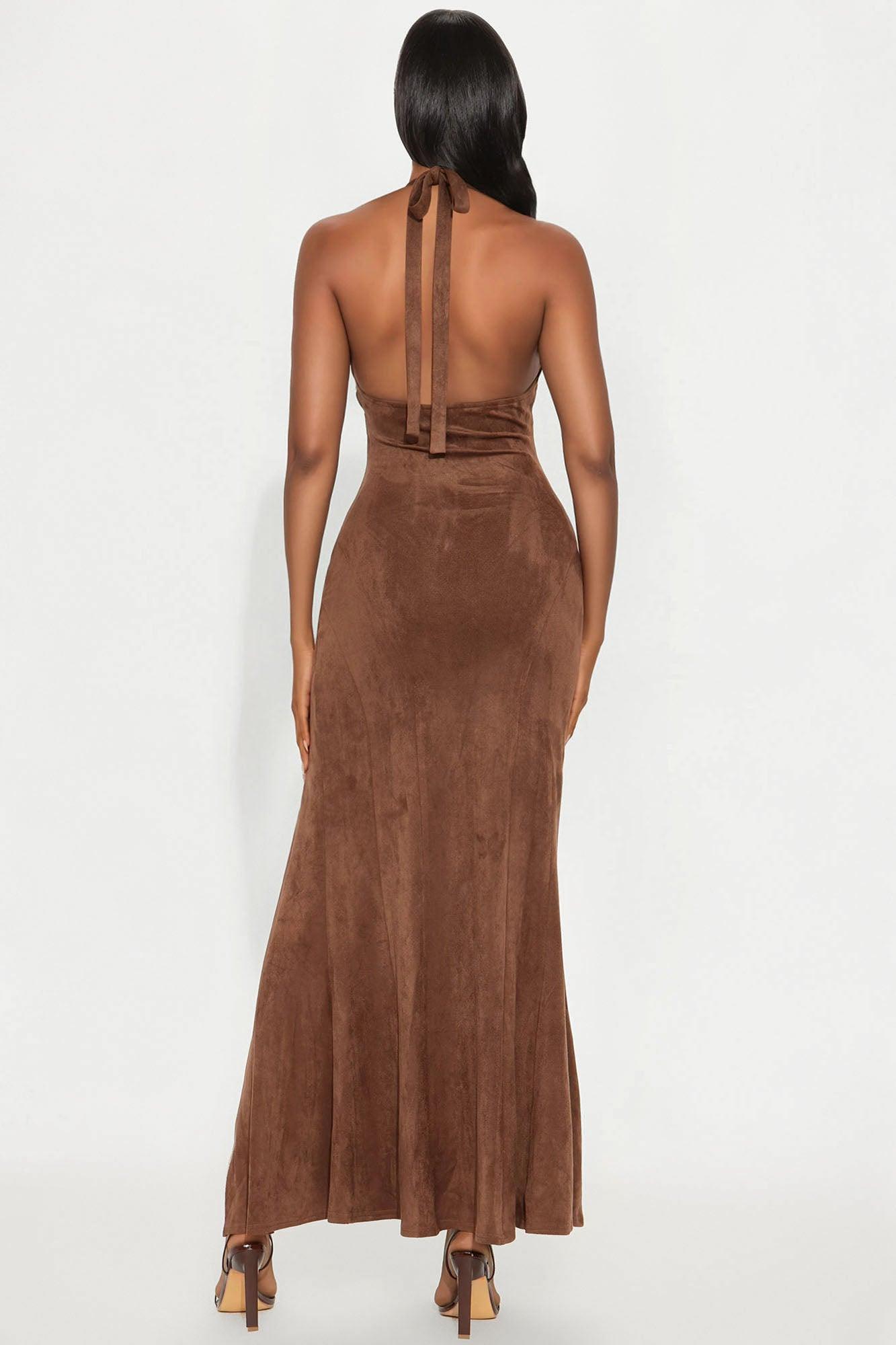 Dreamer Faux Suede Maxi Dress  - Brown Product Image