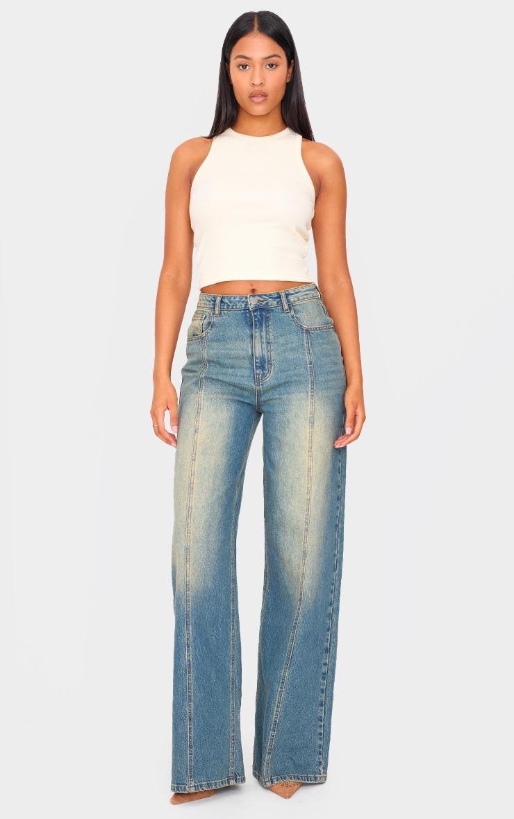 Tall Butter Cream Ribbed Racer Neck Top Product Image