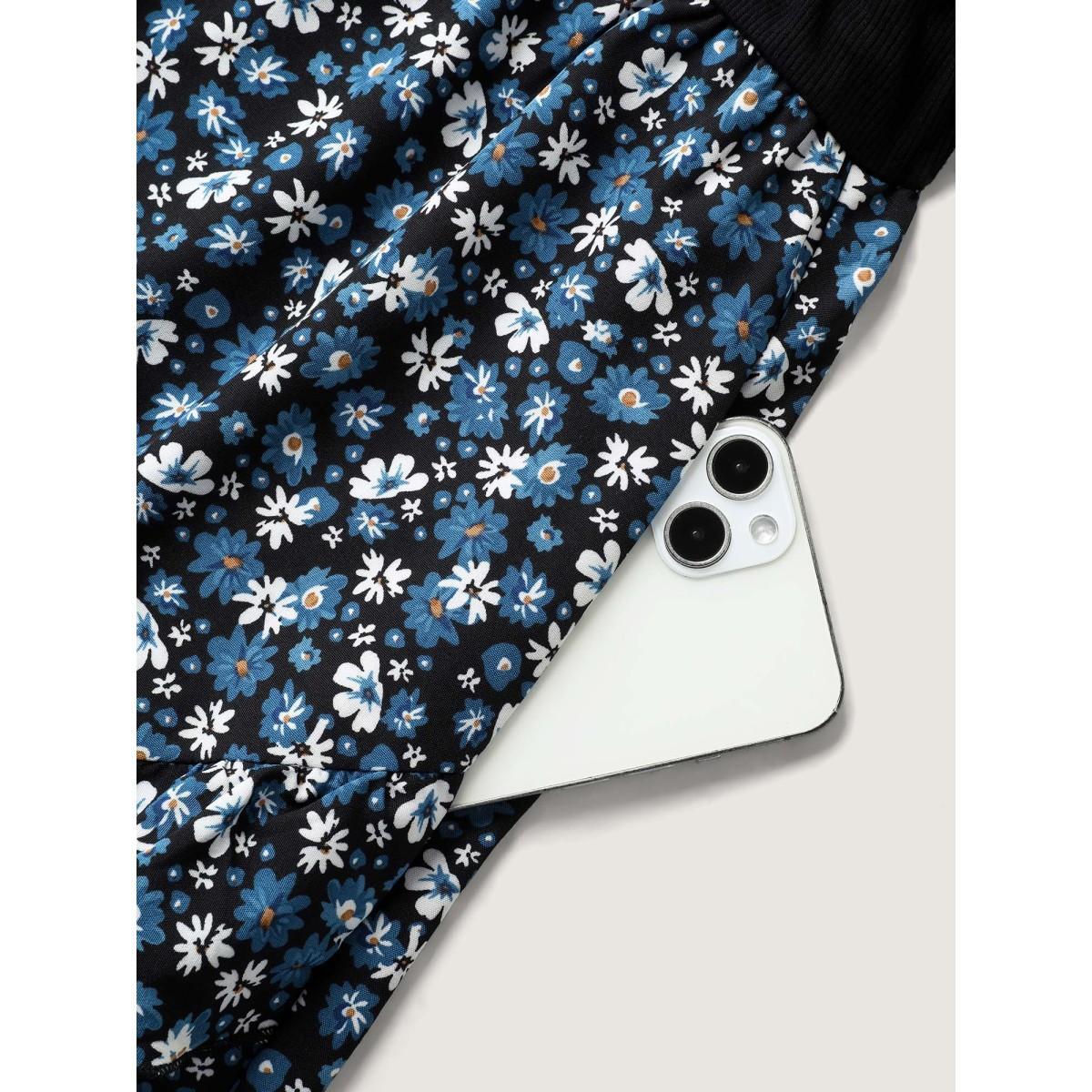 Plus Size Floral Asymmetrical Hem Bow-Tie Midi Dress BlackFlower Women Texture Round Neck Sleeveless Curvy BloomChic 14-16/1X Product Image