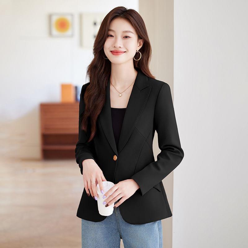 Peak Lapel Plain Single-Button Blazer Product Image