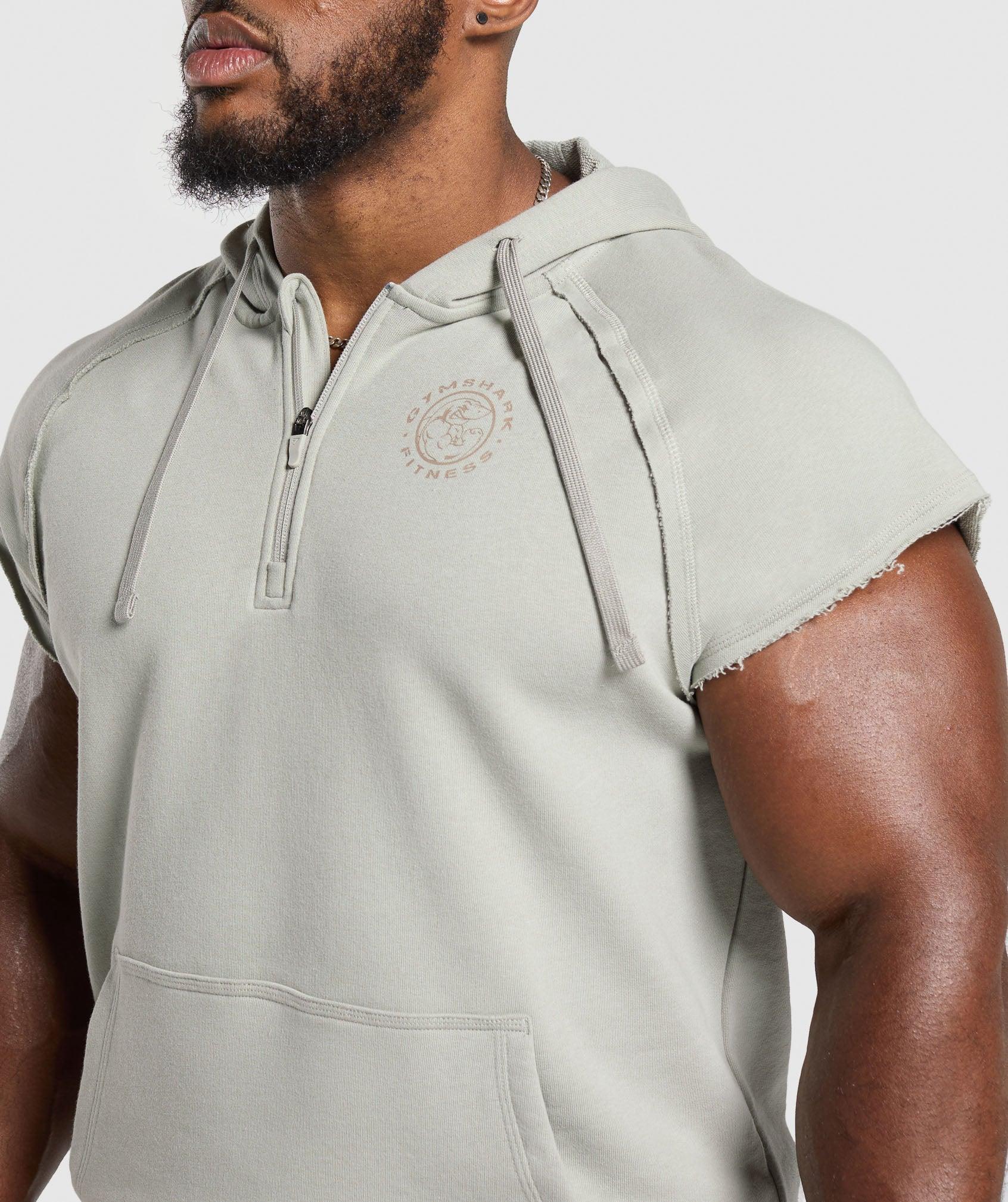 Gymshark Legacy 1/4 Zip Cap Sleeve Hoodie - Stone Grey Male Product Image