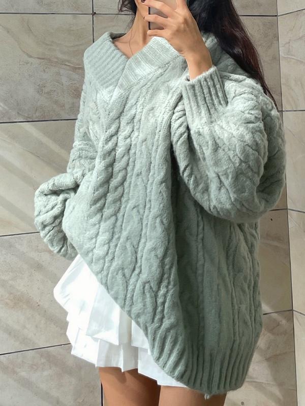 Twist Design V Neck Loose Sweater Product Image