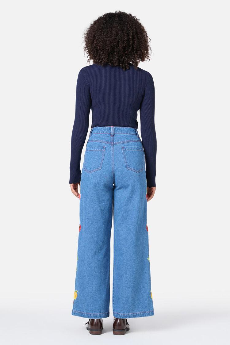 Fruit Embroidered Denim Jean Product Image