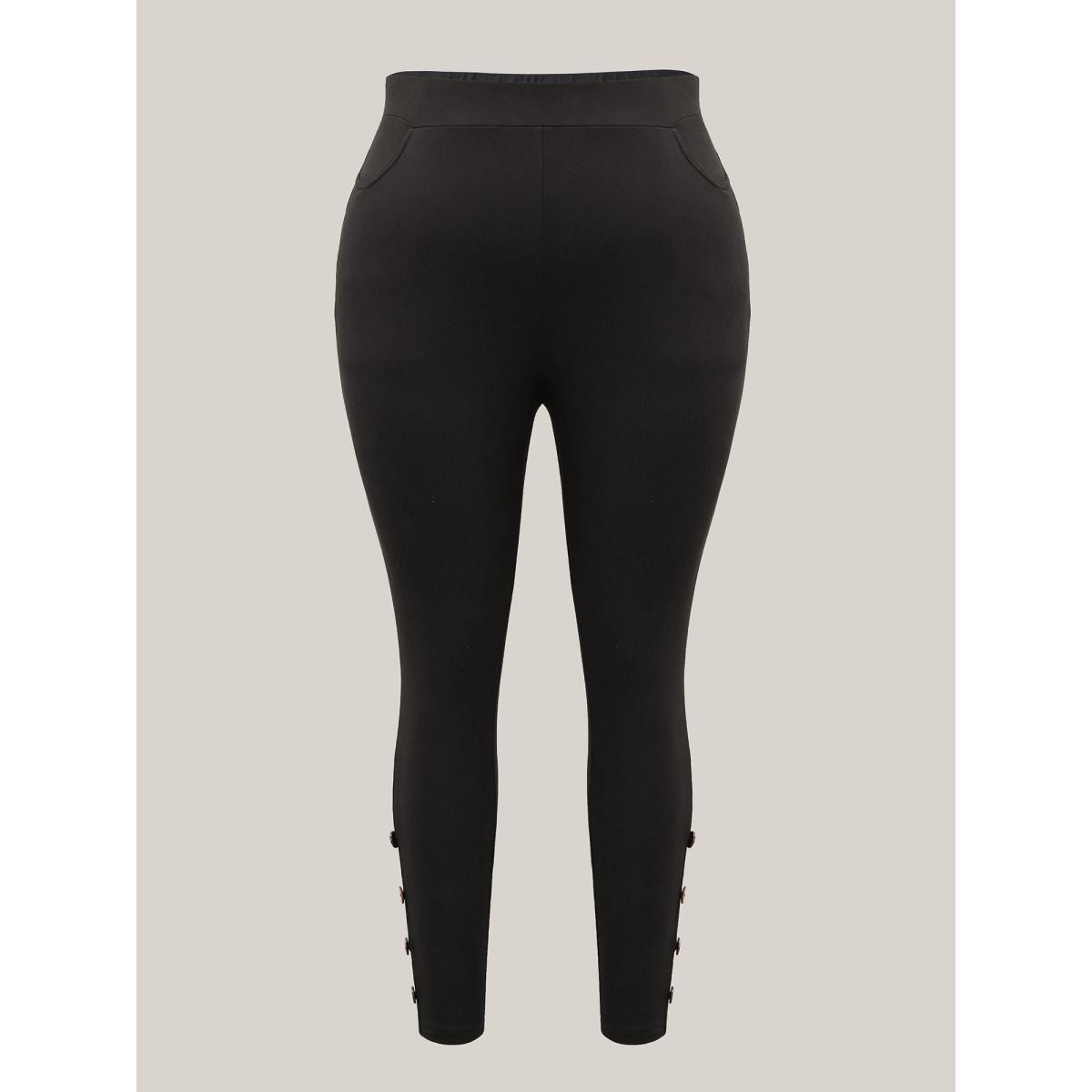 Plus Size Button Detail Mid-Rise Skinny-Fit Pants Women Black Resort High stretch Skinny Mid Rise Vacation Leggings BloomChic 22-24/3X Product Image