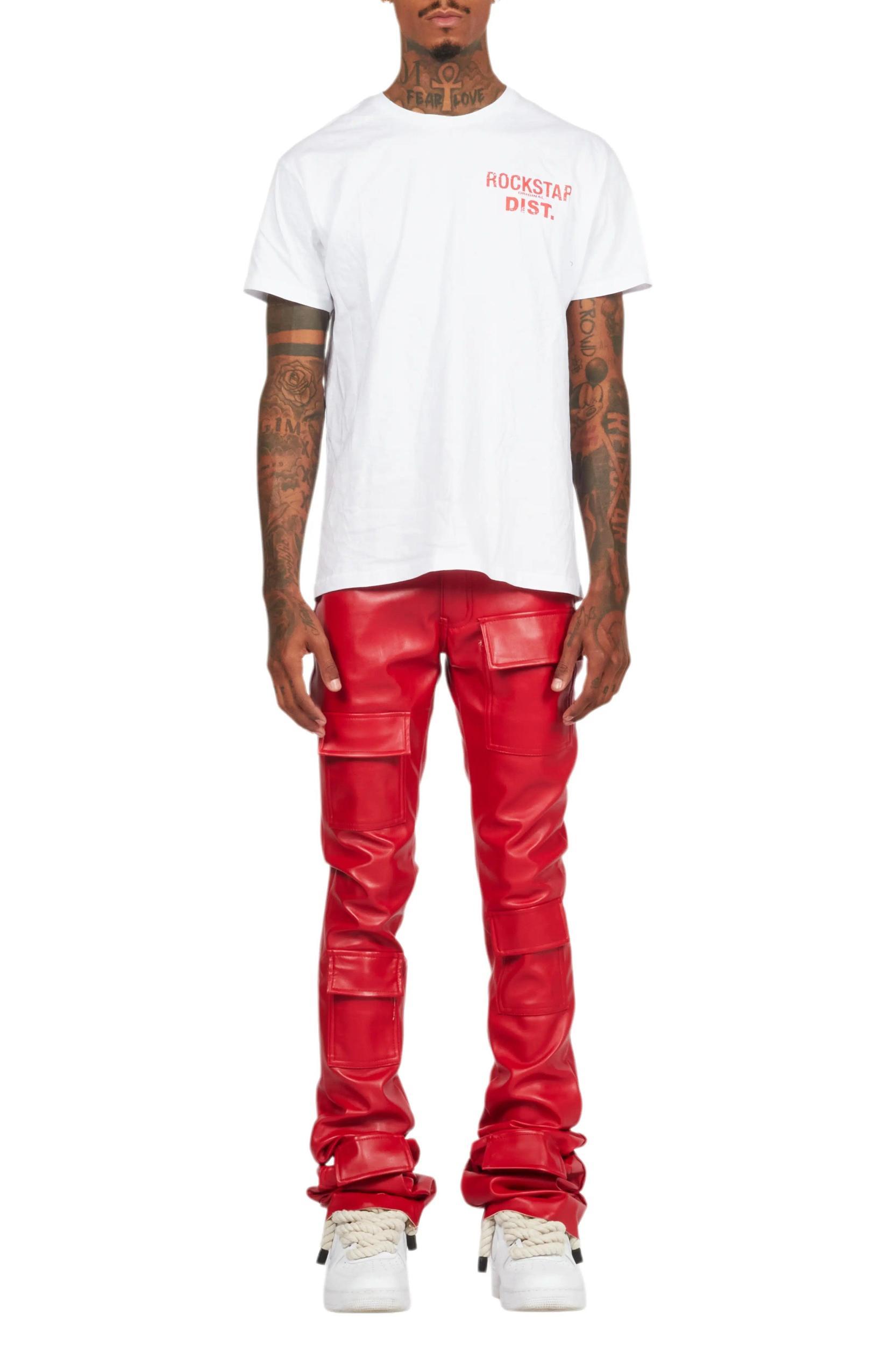 Petrus Red PU Stacked Flare Leather Jean Male Product Image