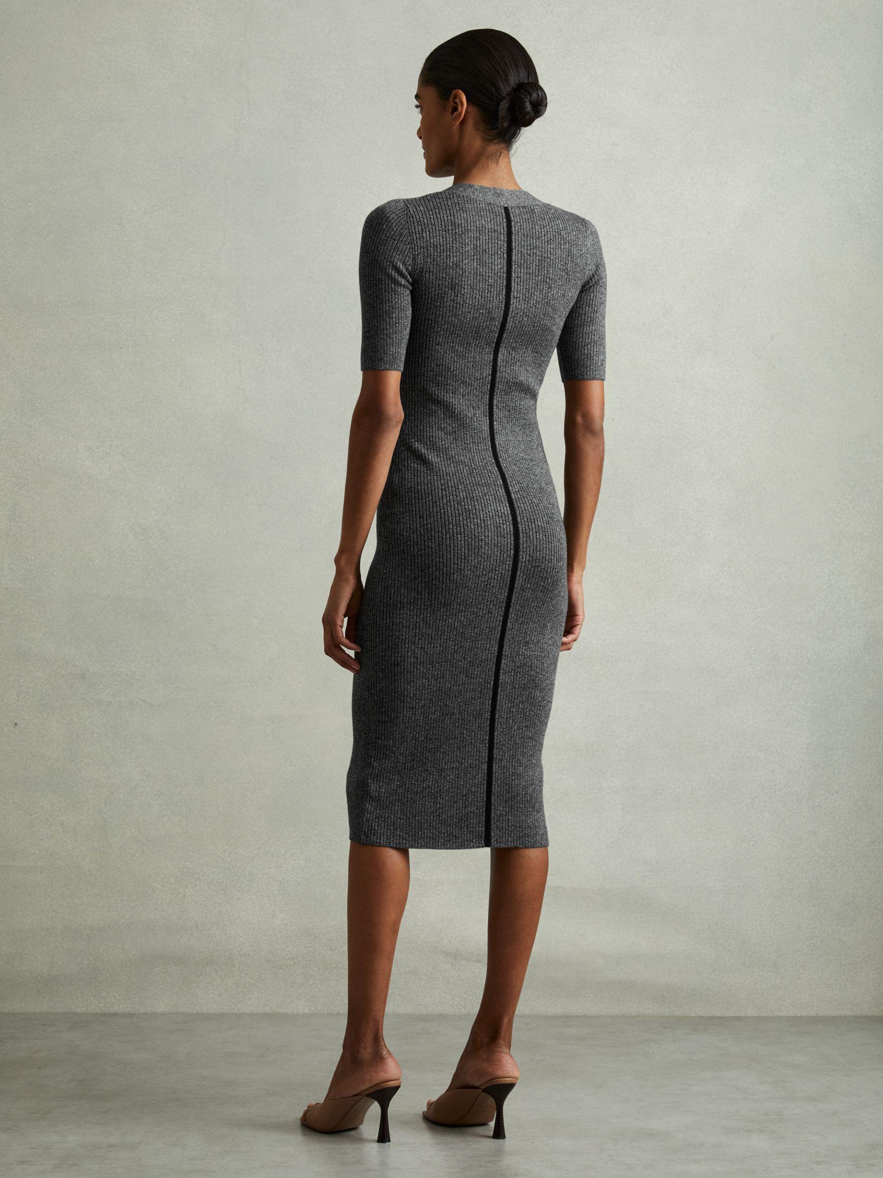 Sandy Grey Ribbed Wool Blend Midi Dress Product Image