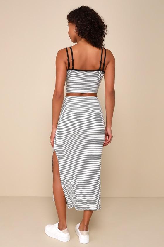 Trendy Match White Striped Ribbed Two-Piece Midi Dress Product Image