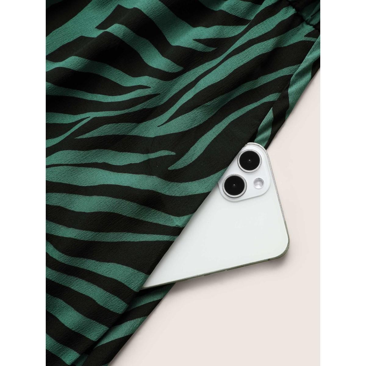 Plus Size Zebra Print Wrap Belted Tank Dress Emerald Women At the Office Belted V-neck Sleeveless Curvy BloomChic 26/4X Product Image