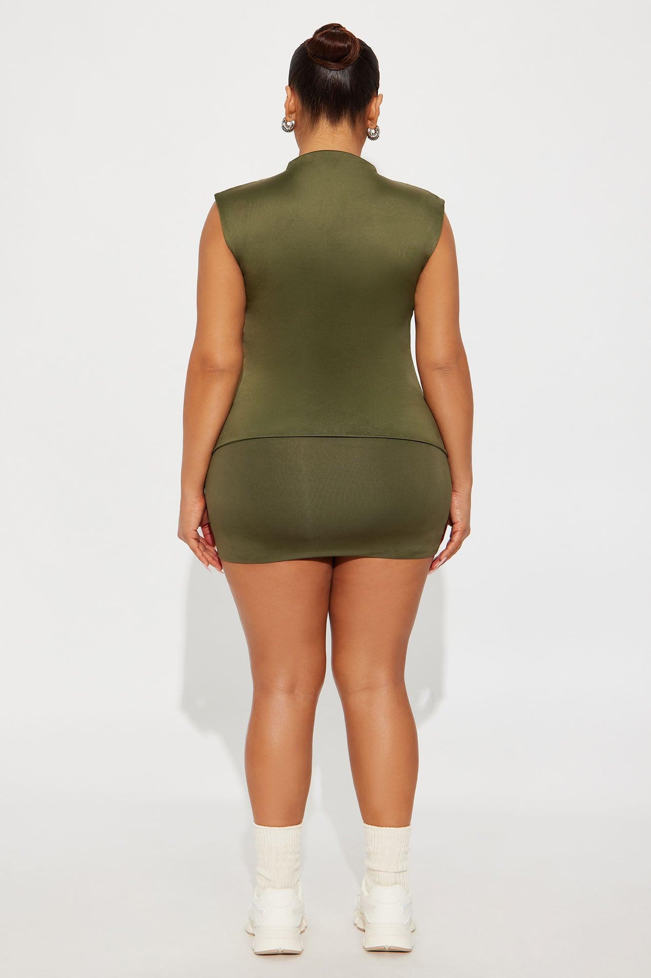 Contour Double Lined Mock Neck Top - Military Green Female Product Image