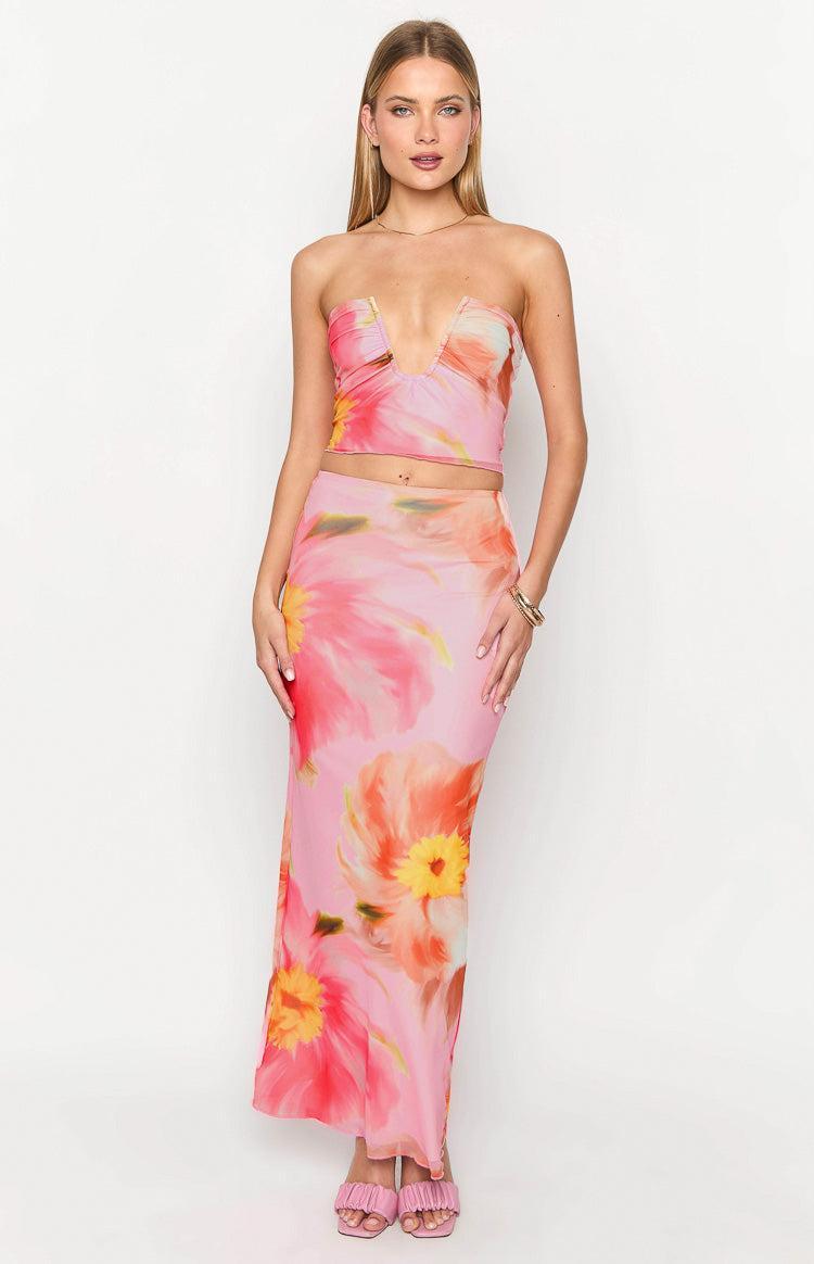 Esha Pink Floral Maxi Skirt Product Image