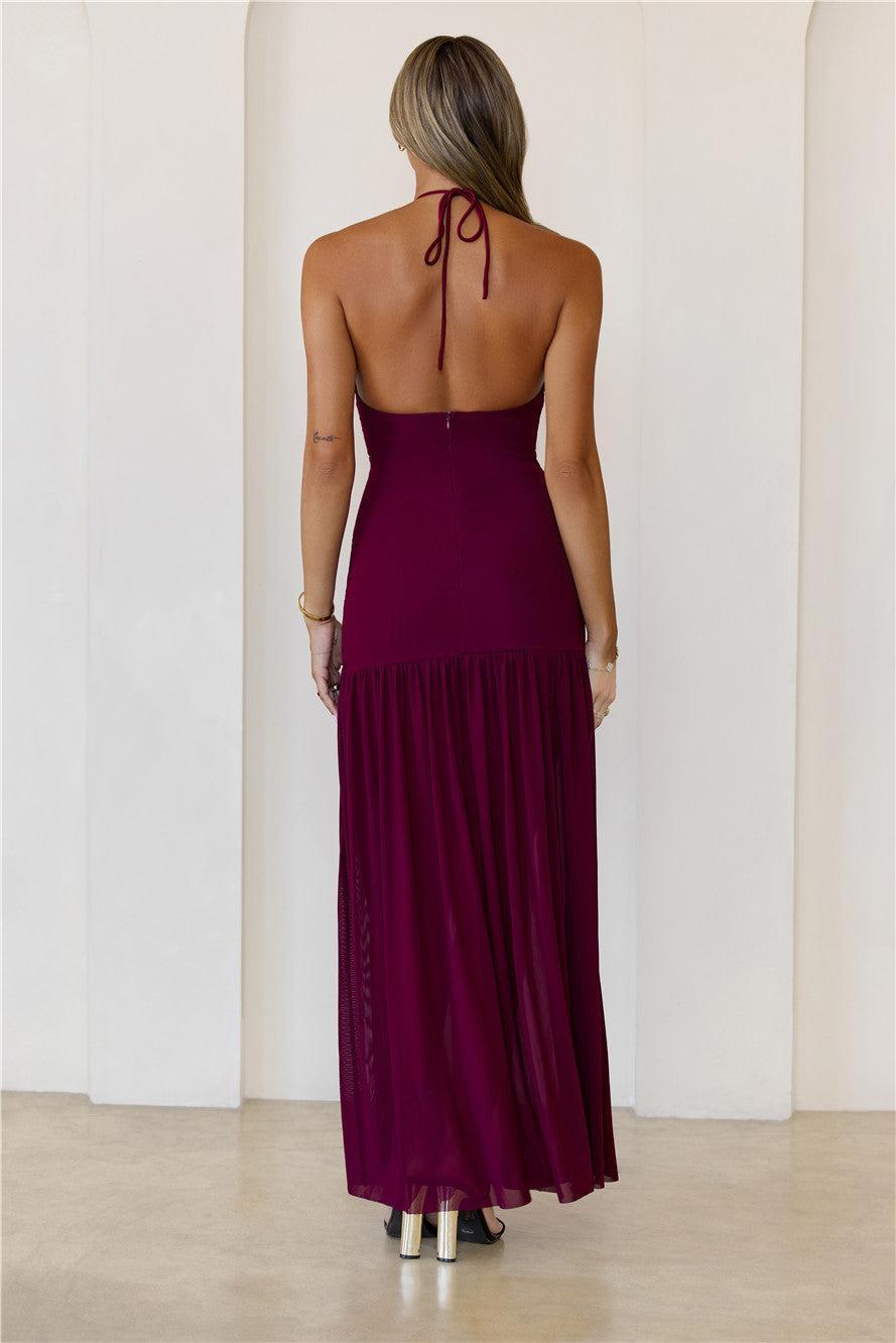 One To Remember Halter Maxi Dress Wine Product Image
