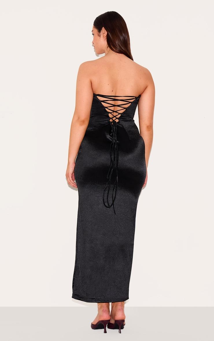Shape Black Satin Lace Trim Tie Back Maxi Dress Product Image