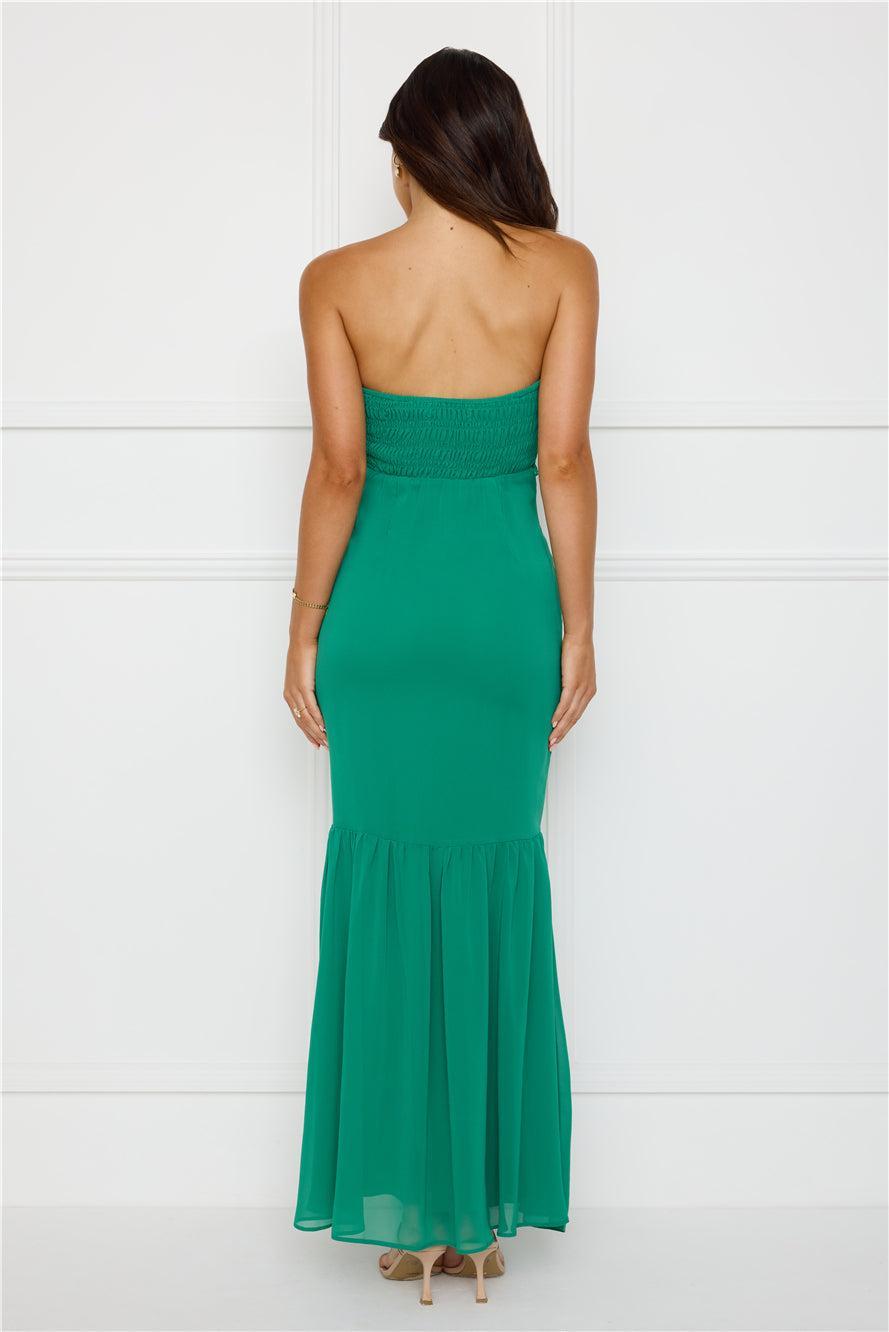 Stylish Snake Strapless Maxi Dress Green Product Image