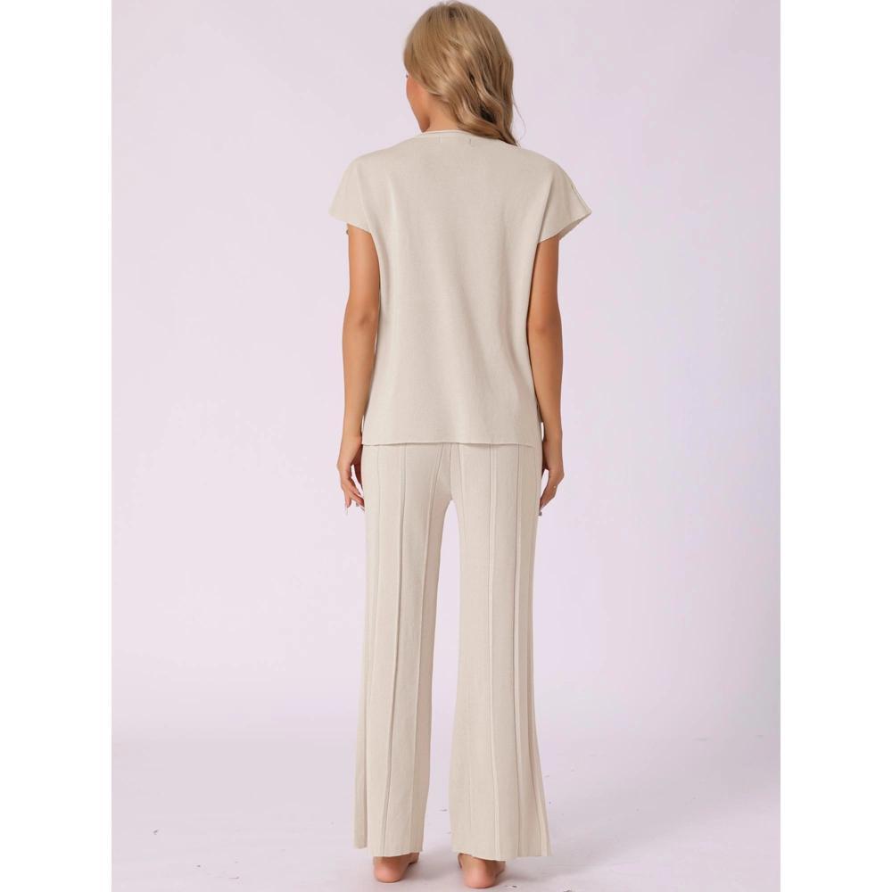 INSPIRE CHIC Women's Knit Matching Sweatsuits Tops and Wide Leg Pants 2 Piece Outfits Sets Product Image