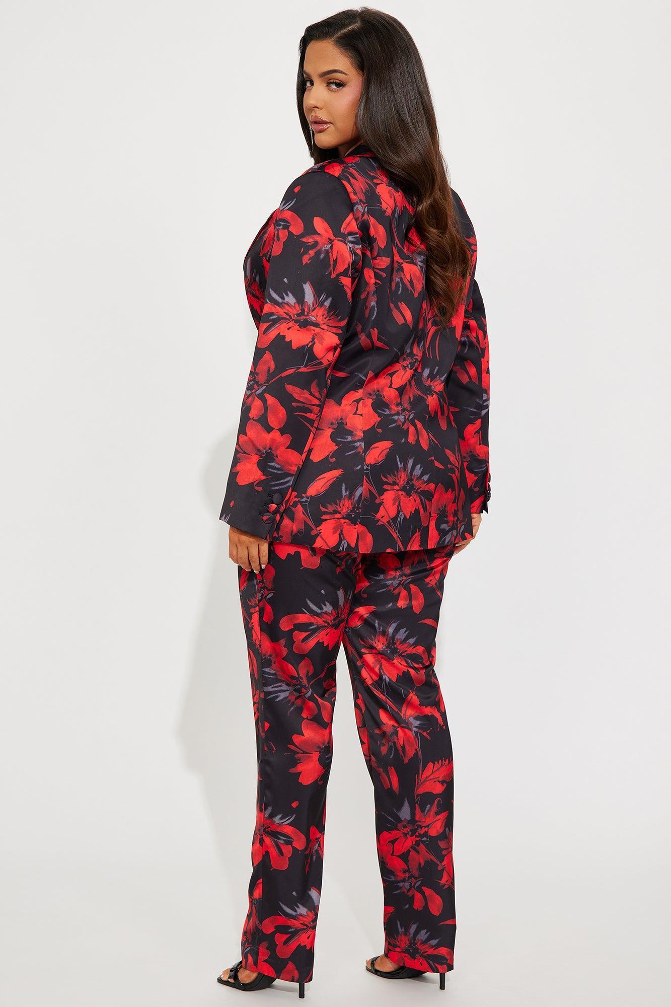 Head Boss Satin Pant Set - Black/Red Product Image