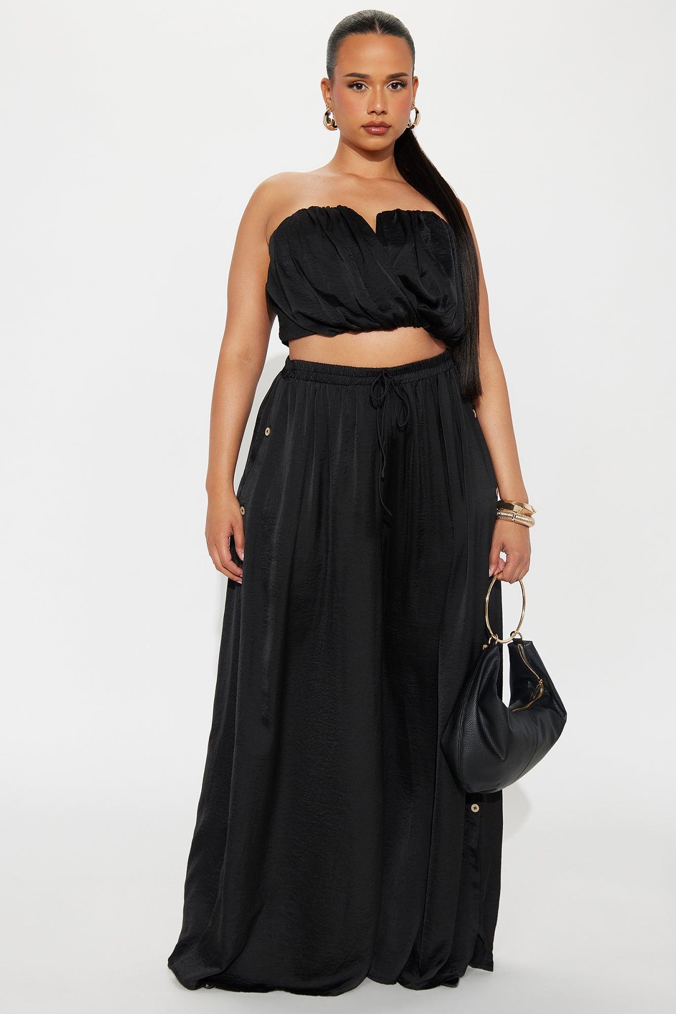 Eloise Satin Tube Top And Wide Leg Pant Set - Black Product Image