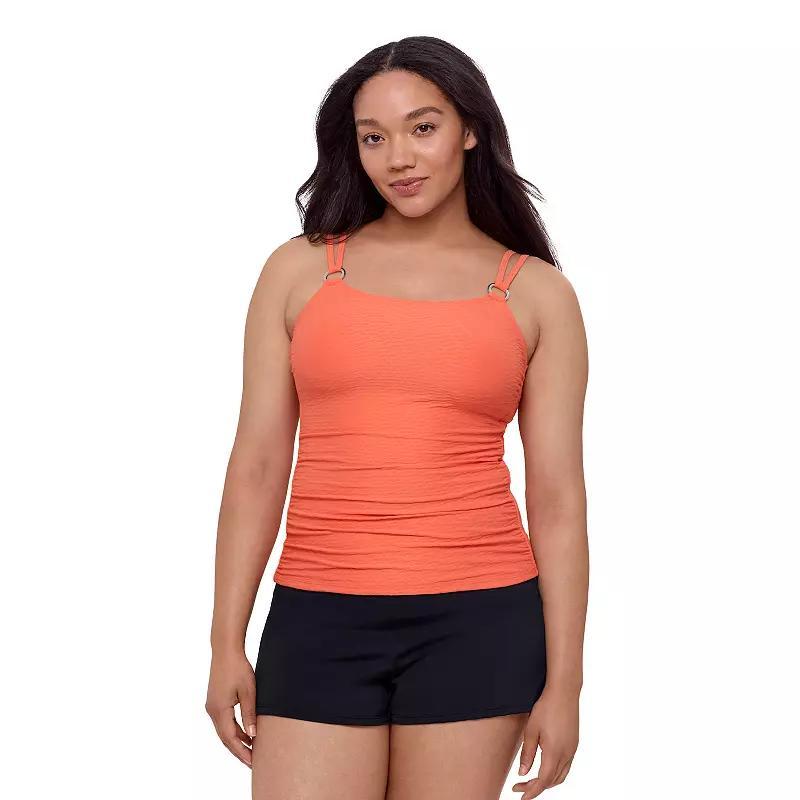 Women's Bal Harbour Solid Rouched Sides Ring Tankini Top, Size: Medium, Raspberry Product Image
