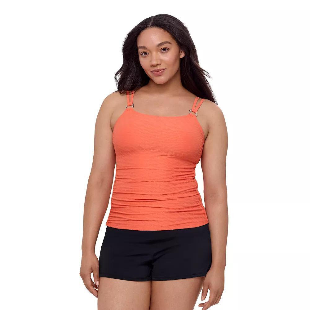 Women's Bal Harbour Solid Rouched Sides Ring Tankini Top, Size: Medium, Raspberry Product Image