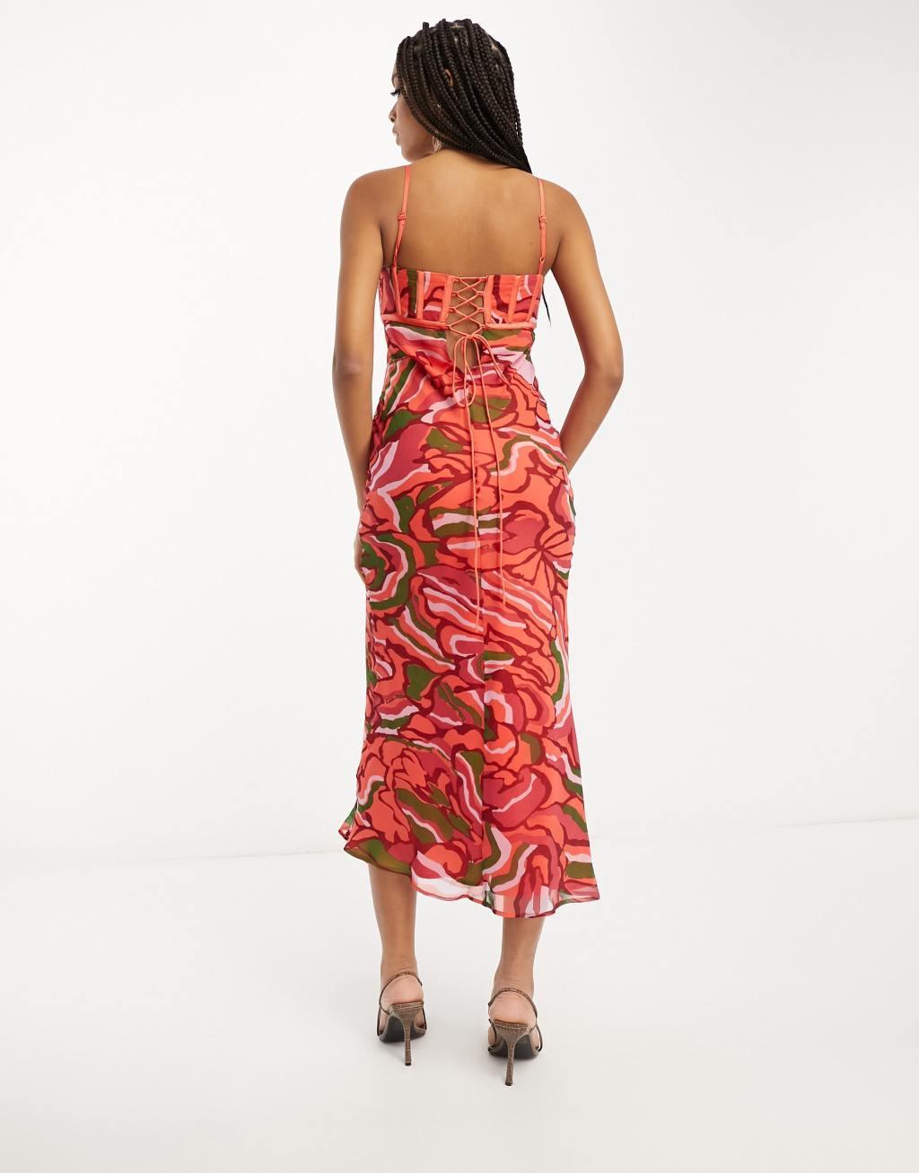 ASOS DESIGN corset bust detail bias midi dress Product Image