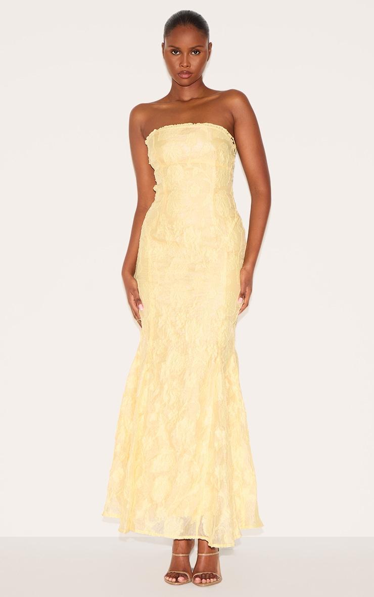 Lemon Textured Lace Up Back Maxi Dress Product Image