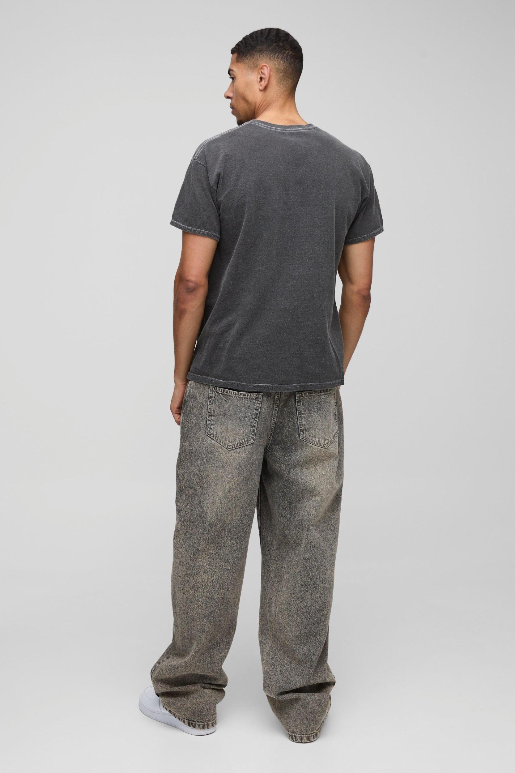 Regular Fit Johnny Cash Western License Washed T-Shirt | boohooMAN USA Product Image