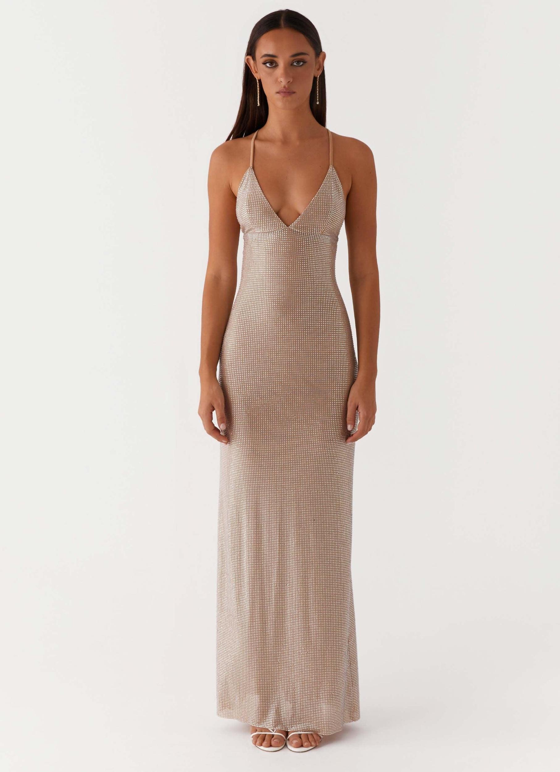 Tula Beaded Mesh Maxi Dress - Silver Diamante Product Image
