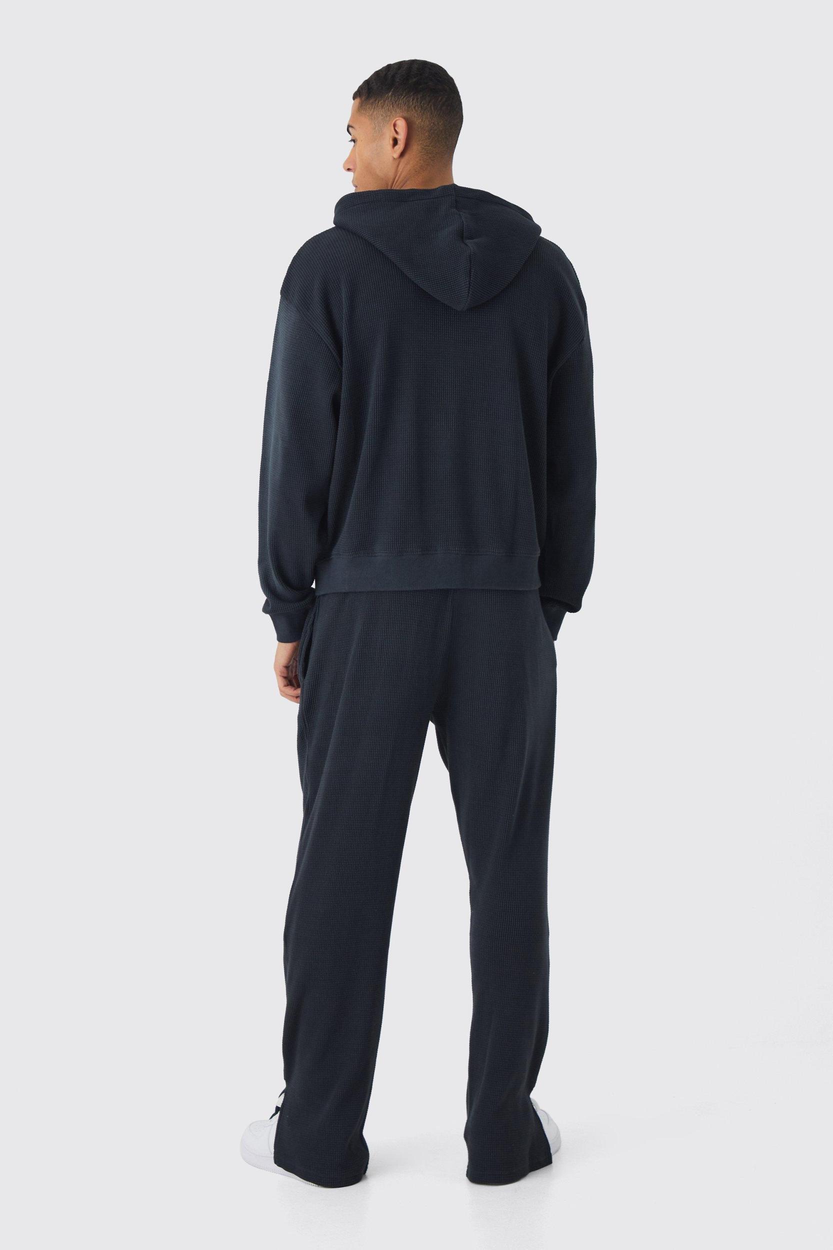 Oversized Spray Wash Heavy Waffle Embroidered Zip Through Hooded Tracksuit | boohooMAN USA Product Image