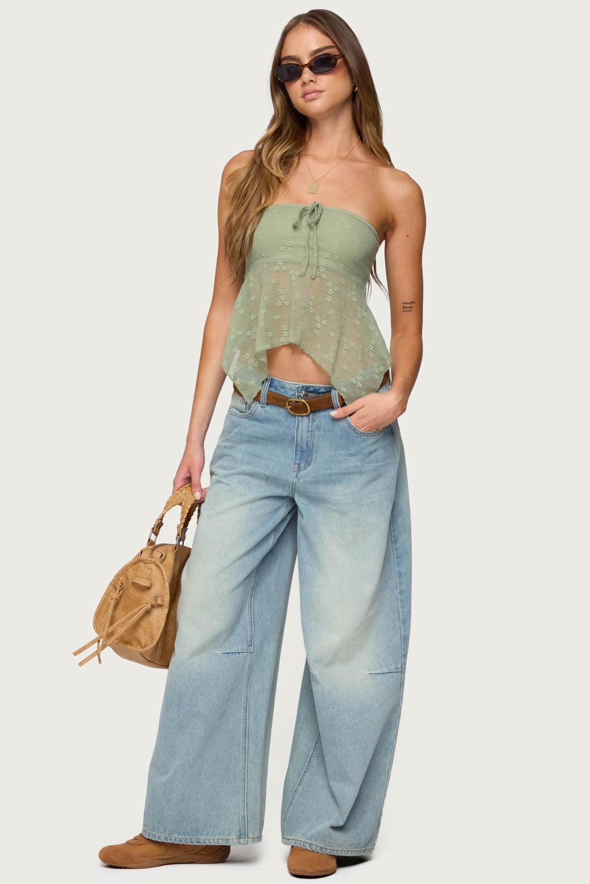 Embroidered Sheer Strapless Top Product Image