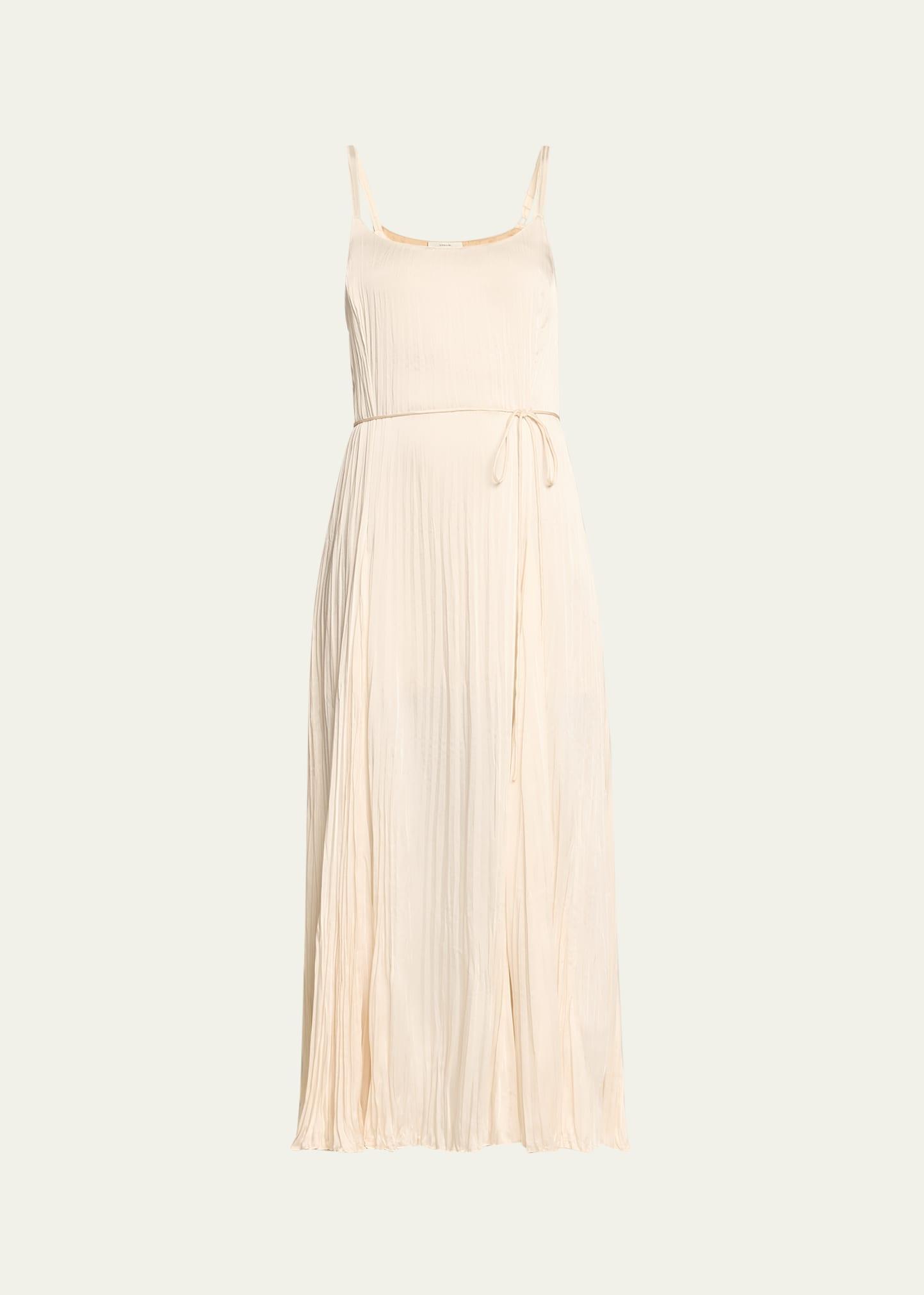 Womens Crushed Satin Pleated Tie-Waist Slip Midi-dress Product Image