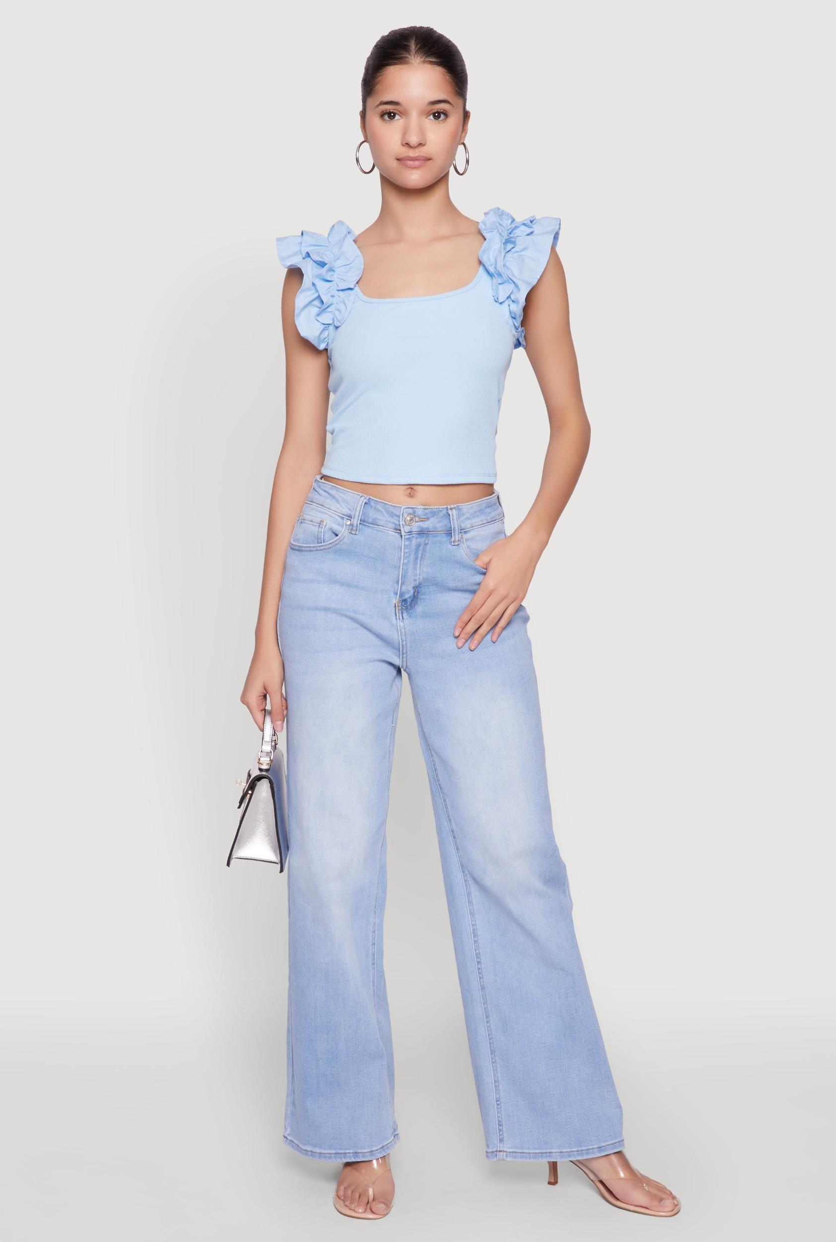 Womens Iris Ruffle Trim Scoop Neck Crop Top Product Image