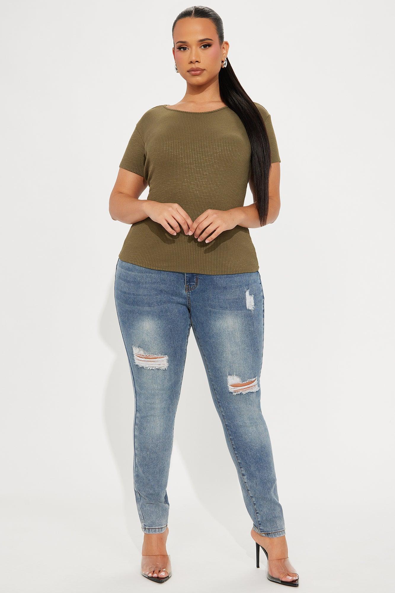 Rachel Ribbed Short Sleeve Tee - Olive Product Image