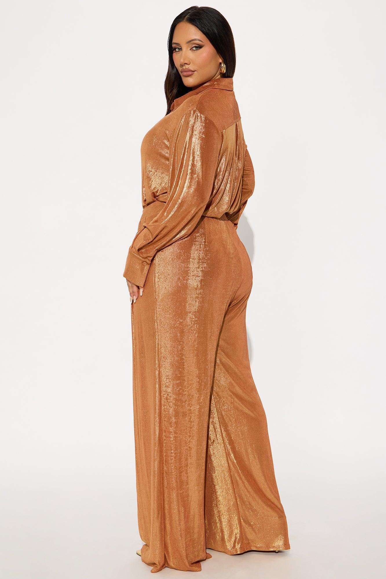 Stella Metallic Knit Bodysuit Pant Set - Copper Female Product Image