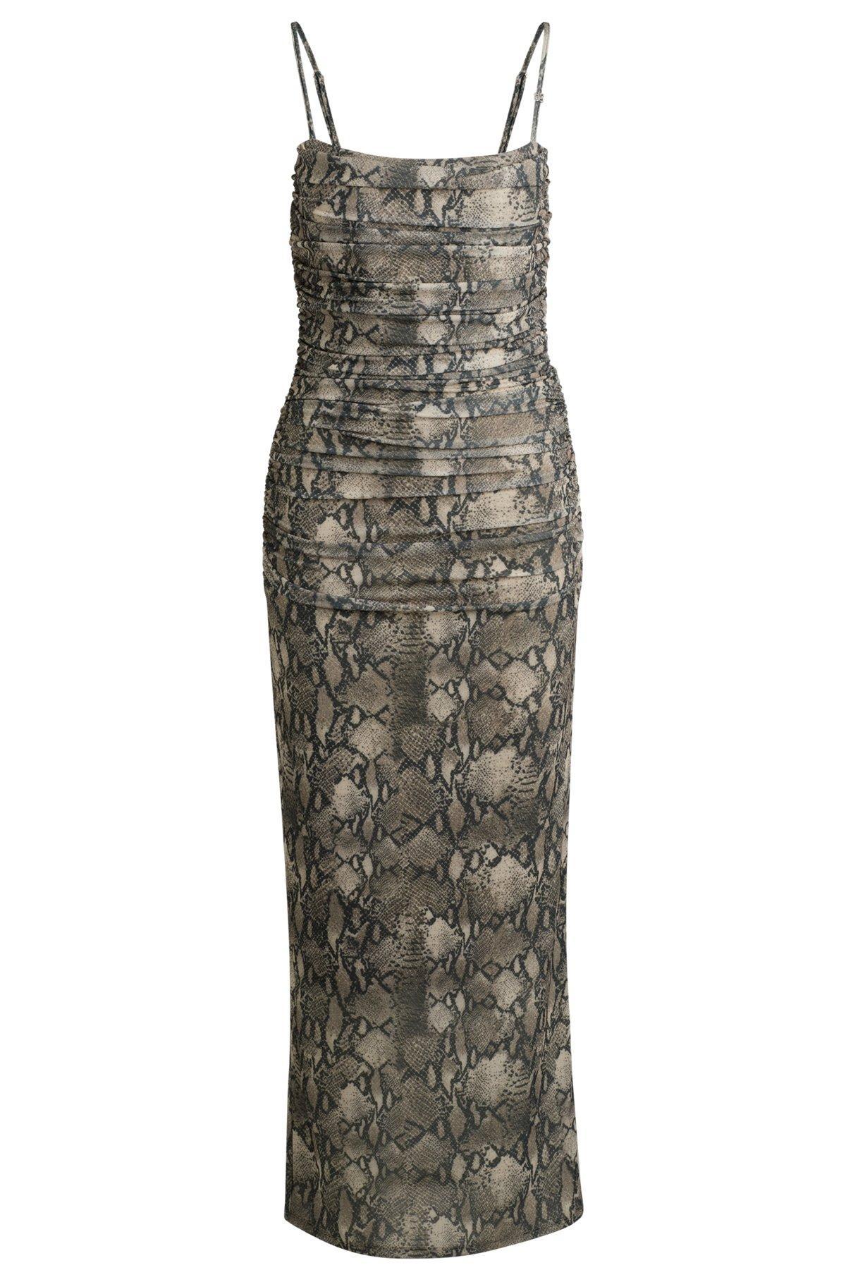 Corset-bodice dress with gathered mesh overlay Product Image