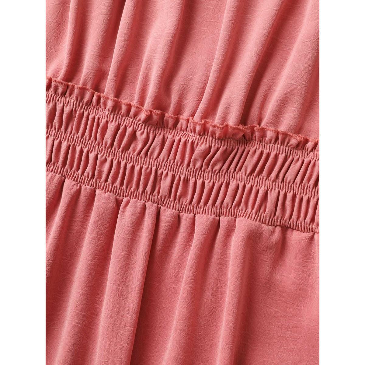 Plus Size Halter Neck Shirred Frill Trim Gathered Dress Watermelon Women Formal Gathered Halter neck Sleeveless Curvy Midi Dress BloomChic 22-24/3X Product Image