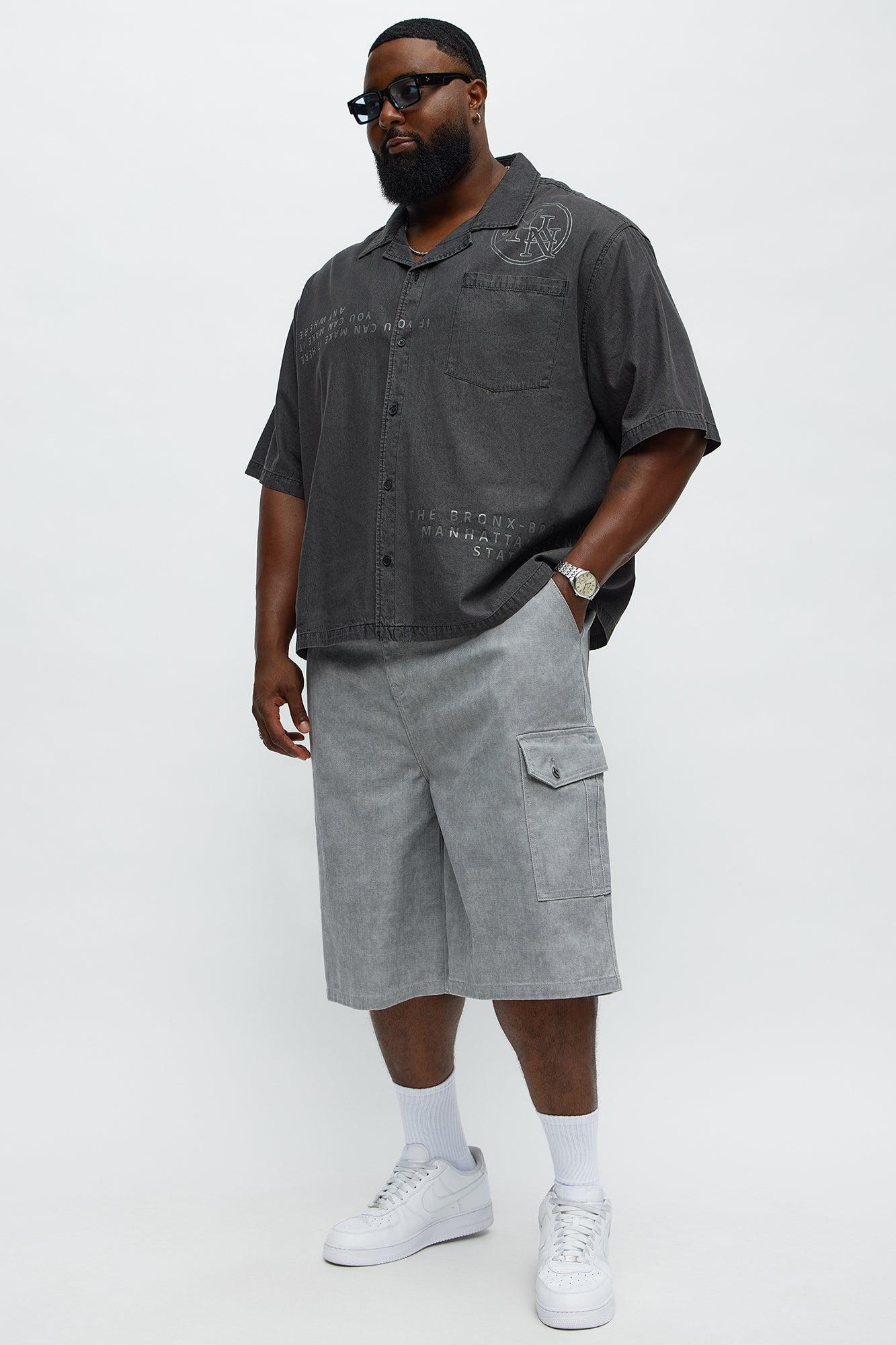 Long Cargo Relaxed Shorts - Grey Product Image