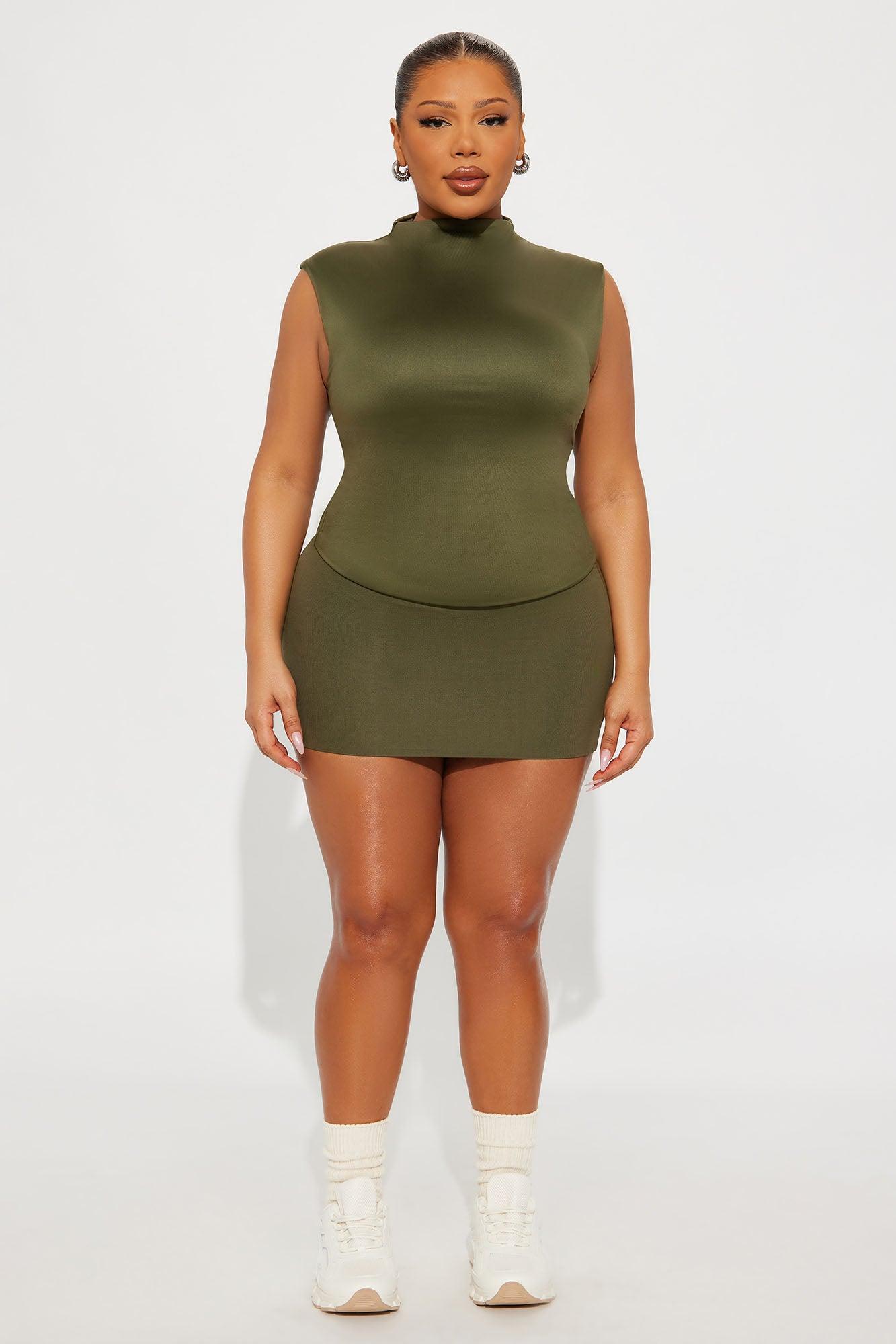 Contour Double Lined Mock Neck Top - Military Green Female Product Image