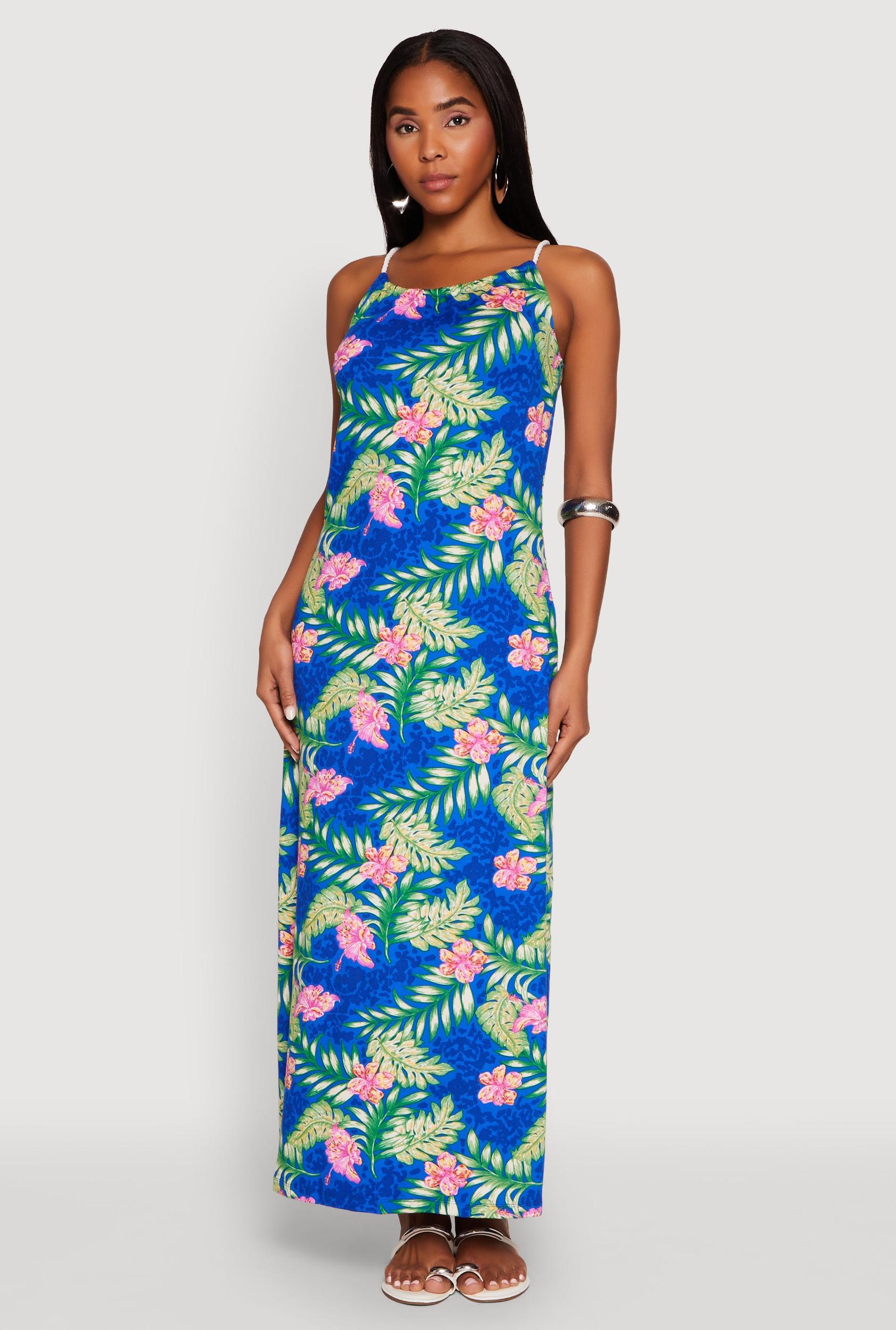 Womens Tropical Floral Print Maxi Sundress Product Image