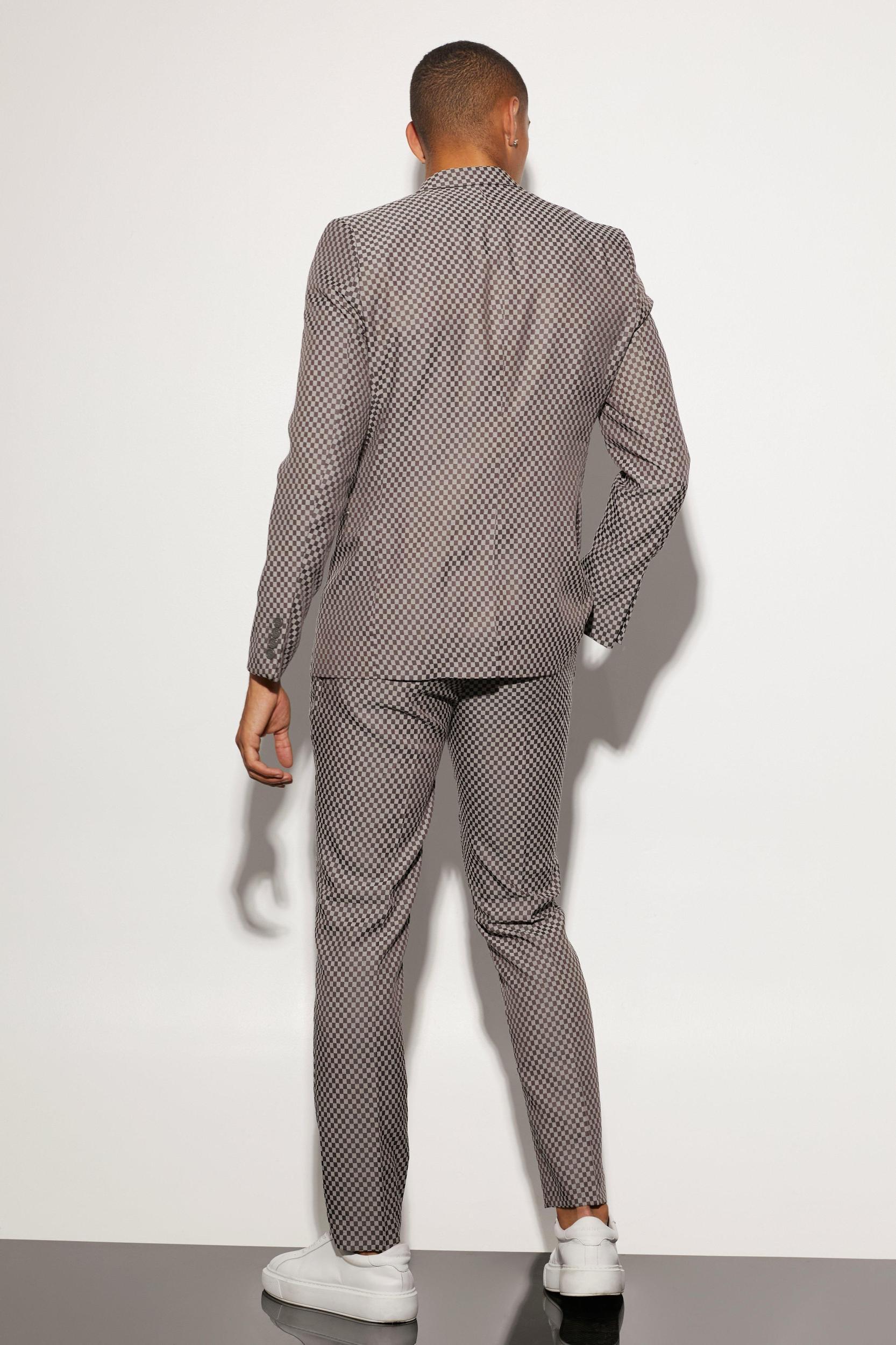 Slim Single Breasted Checkerboard Suit Jacket | boohooMAN USA Product Image