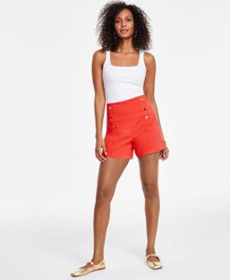 I.n.c. International Concepts Womens High-Rise Button-Trim Shorts, Created for Macys Product Image