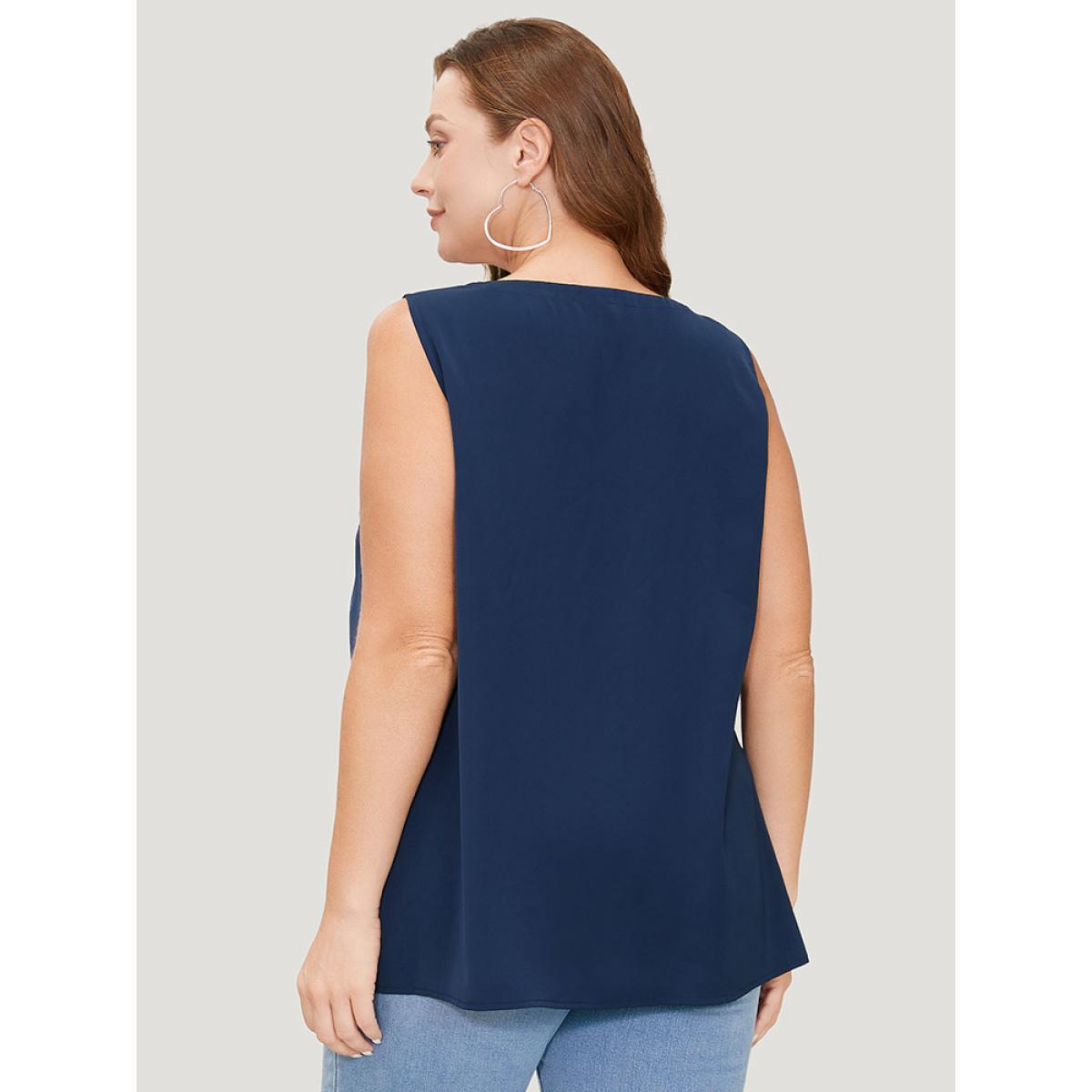 Plus Size Solid Half Zipper Flap Detail Tank Top Women Indigo Casual Zipper V-neck Dailywear Tank Tops Camis BloomChic 30/6X Product Image