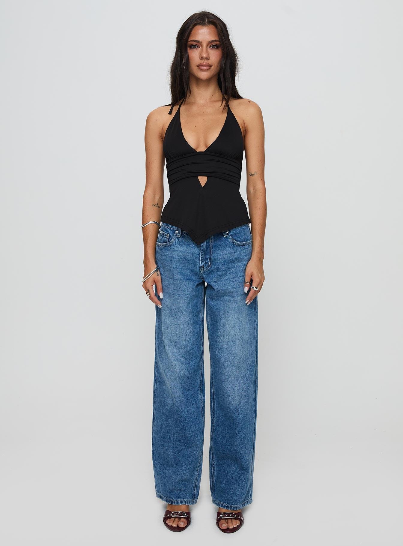 Serenitia Mid Rise Relaxed Jeans Mid Blue Wash Product Image