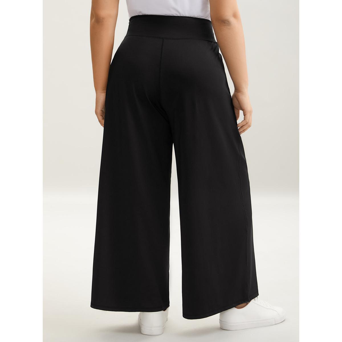 Plus Size Crossover Waist Very Stretchy Wide-Leg Pants Women Black Elegant Bodycon Mid Rise Everyday-Elegant Pants BloomChic 30/6X Product Image