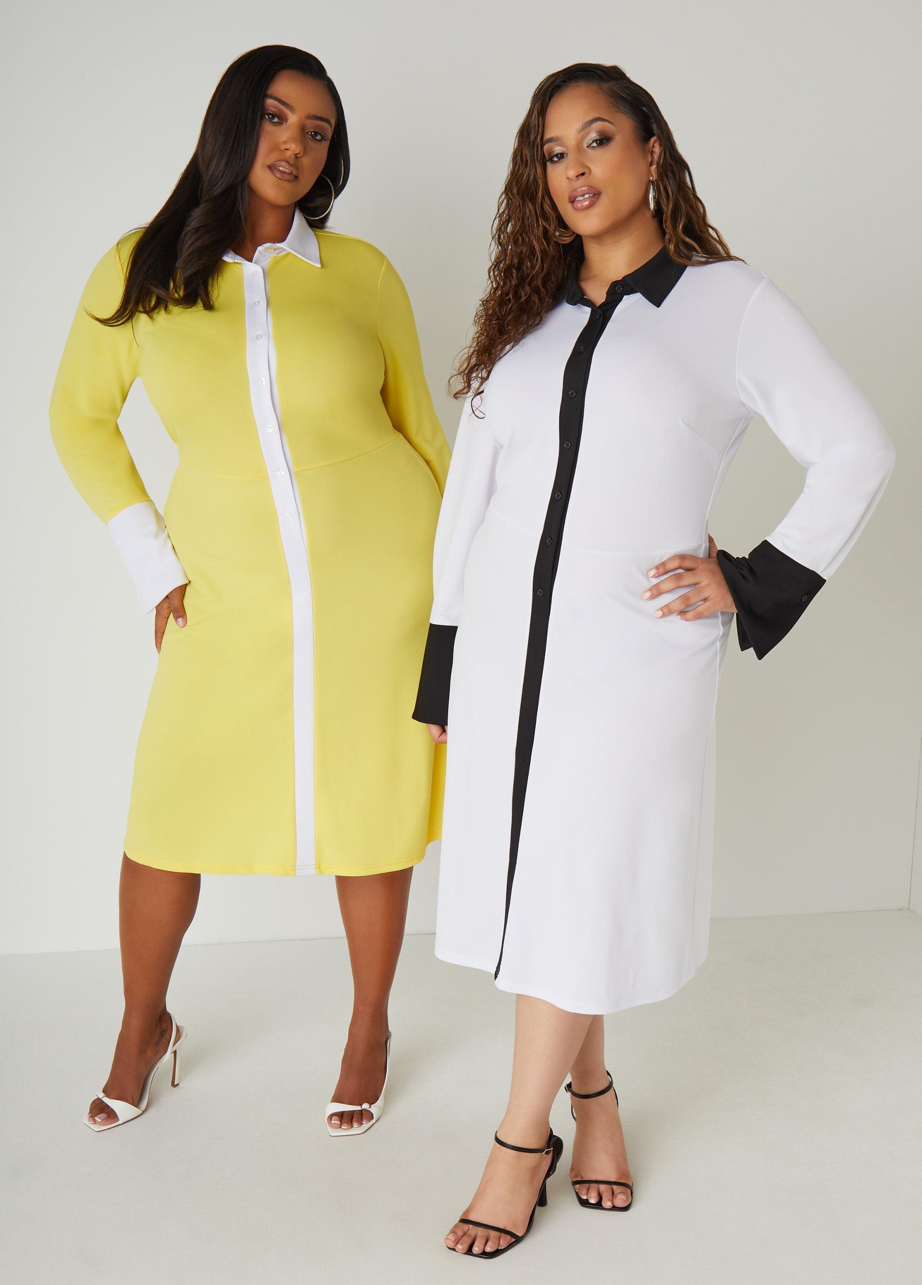 Two Tone Bell Sleeved Shirtdress Product Image