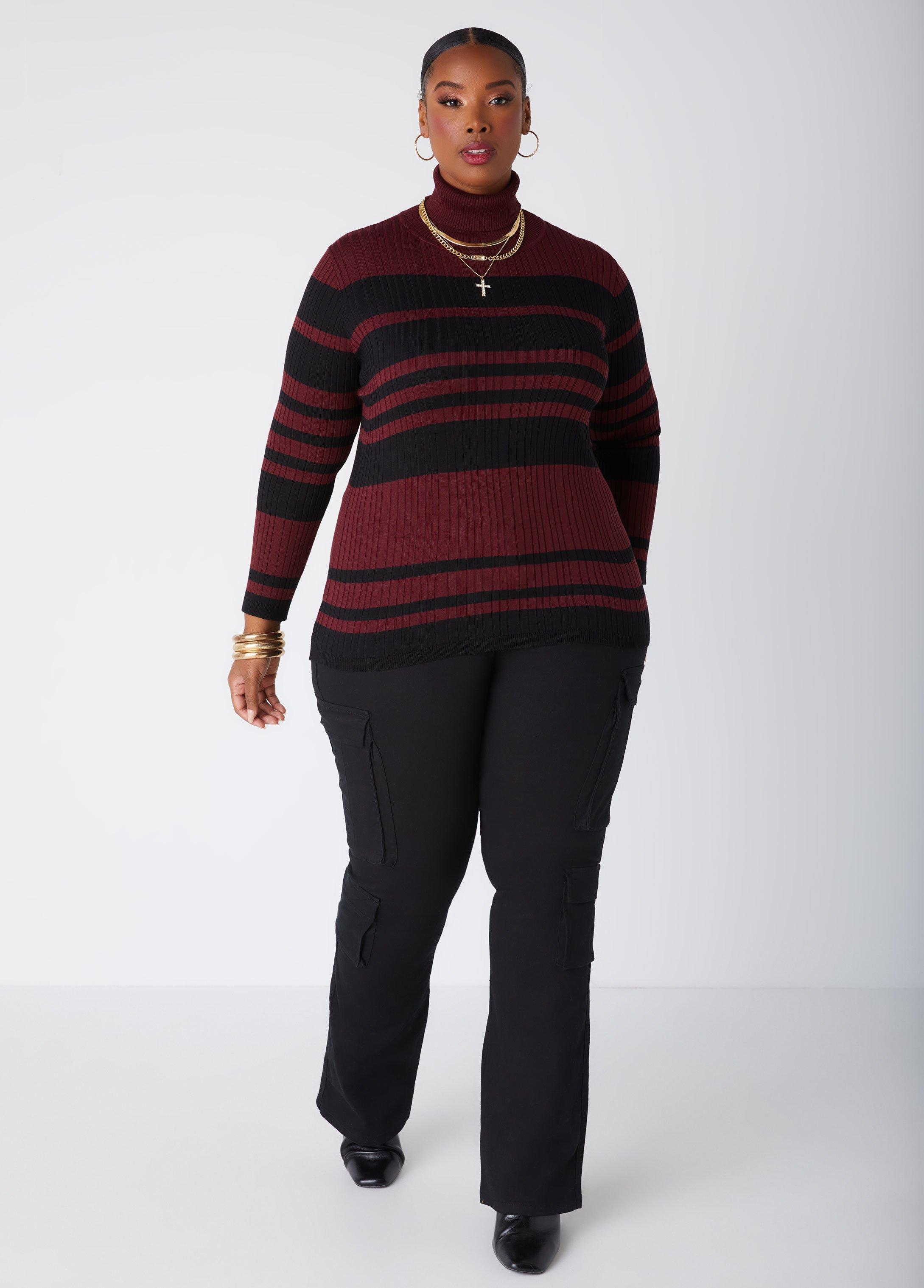 Striped Ribbed Turtleneck Sweater Product Image