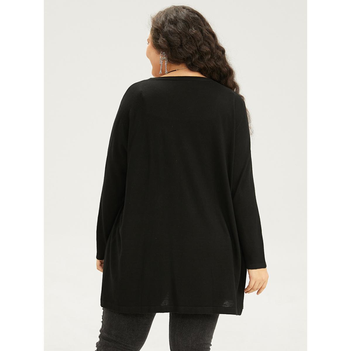 Plus Size Supersoft Essentials Halloween Skull Print Open Front Cardigan Black Women Casual Long Sleeve Festival-Halloween Cardigans BloomChic 14-16/1X Product Image