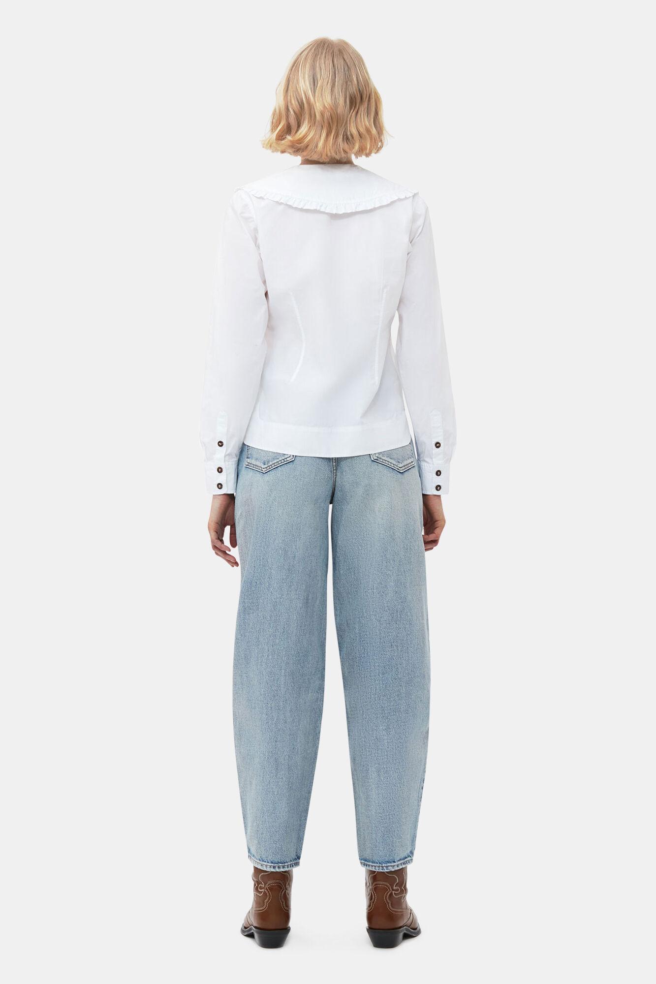 Cotton Poplin V-neck Frill Collar Shirt Product Image