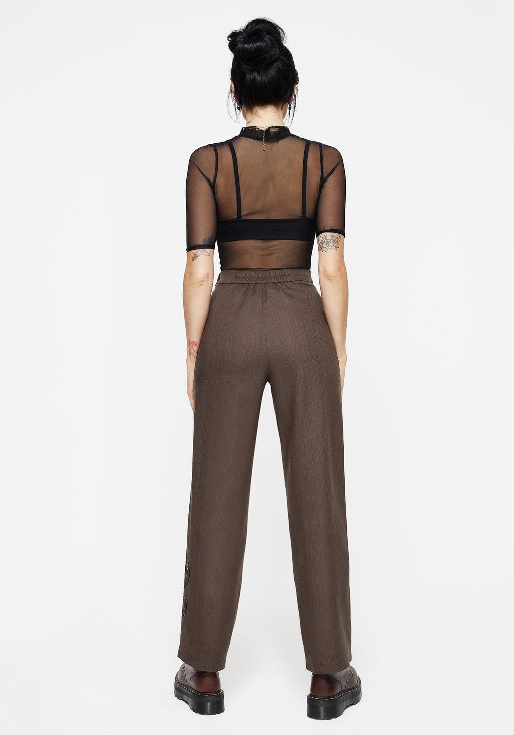 Gaia Linen Blend Snake Embroidered Wide Leg Trouser Product Image