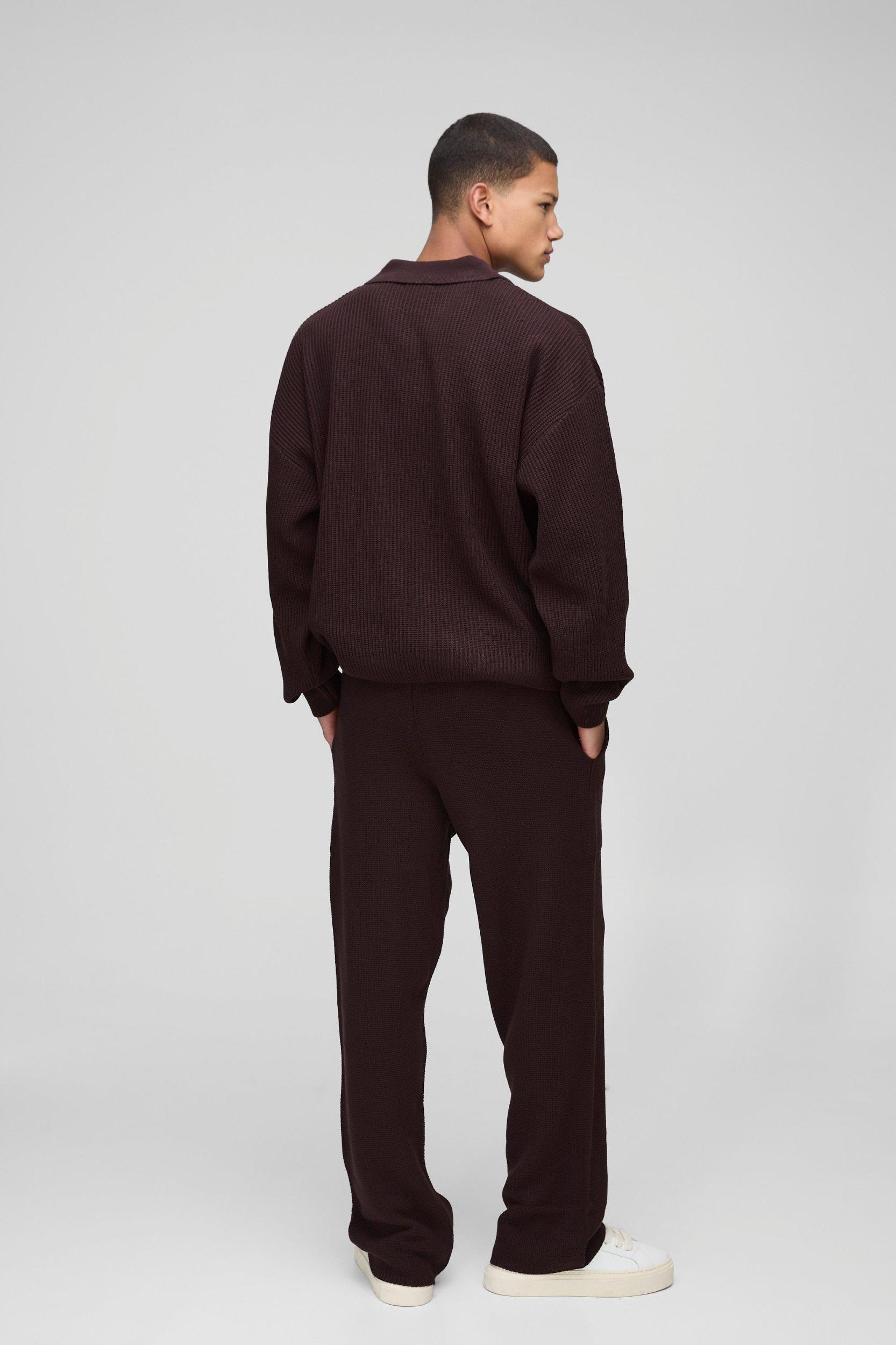 Oversized Boxy Double Collar Detail Knitted Sweater | boohooMAN USA Product Image