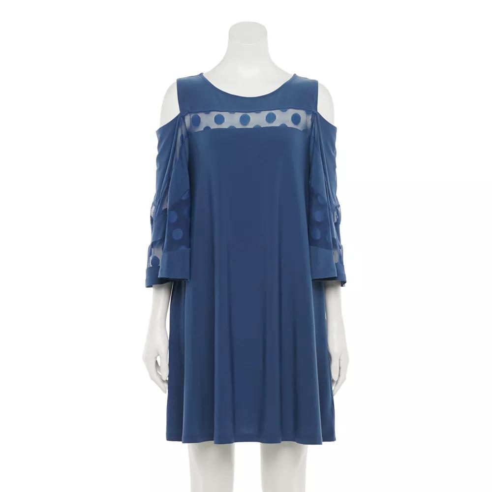 Women's Nina Leonard Lace Cold-Shoulder Shift Dress, Size: XL, Blue Moon Product Image